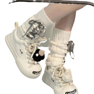 Lace Up Slouch Socks With Plaid Bow Cotton Medium Thickness Women's Y2K Style Girly Subculture Student Socks - Product Image 4