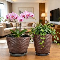 Grands pots de jardin ronds en plastique pour la décoration intérieure et les plantes succulentes, design moderne, couleur personnalisée, OEM/ODM disponible