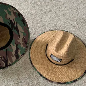 Logo personnalisé patch été plage sauveteur chapeau grand bord paille chapeau de cowboy camo surf chapeaux