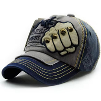 Gorra de béisbol de mezclilla desgastada personalizada con bordado de calavera y remaches, estilo Dad Hat, ajustable, para motociclista y camionero