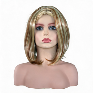 Perruque courte bob pour <span class=keywords><strong>femme</strong></span> avec mèches, aspect naturel, ombré blond, en <span class=keywords><strong>cheveux</strong></span> synthétiques, pour usage quotidien, fêtes et coiffures tendance - Product Image 2