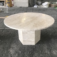 Table à piédestal cannelée, mobilier en pierre fossile, table à manger ronde en marbre