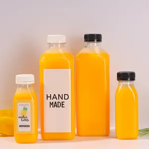 Disposable Food Grade 250ml Square Shape Beverage Packing Bottles PET Plastic Milk Tea Juice Drink Bottle