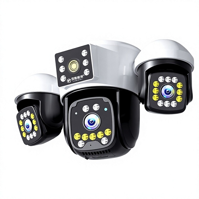 Solar-powered AOV Three-screen Outdoor 4G Camera Panoramic View 360-degree Monitoring Night Vision IP66 Rating Mobile Remote