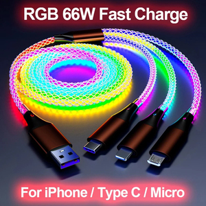 สาย USB C TO Type C ที่ชาร์จเร็วแบบ<span class=keywords><strong>3</strong></span> in 1สายชาร์จข้อมูลแบบเร็วไฟ LED สายชาร์จ USB เรืองแสง - Product Image 4