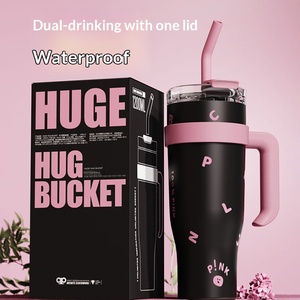 Nouvelle tasse isotherme géante noire et rose de 40 oz avec poignée et paille pour voiture - Product Image 4