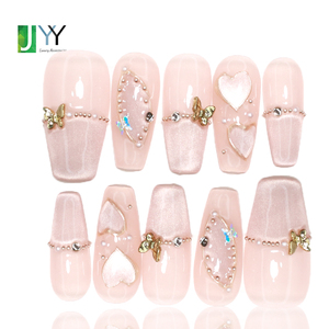 10 pz. Unghie Finte Press-on 3D Fatte a Mano con Strass Bling, Medie, All'ingrosso, Lusso, Farfalla, Gel, Unghie Finte Artigianali - Product Image 2