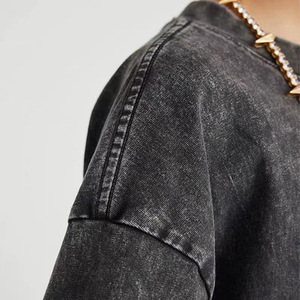 T-shirt garçon rétro délavé 230g, T-shirt tendance, T-shirt garçon batik col rond grande taille européen et américain - Product Image 3