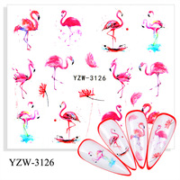 Toboggan aquatique décalcomanies pour ongles transfert fleur fleur feuille verte roses flamant rose autocollant pour ongles