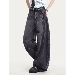 Pantalon homme rétro américain déstructuré, coupe droite, léger, style streetwear, design de niche transfrontalier, effet délavé et déchiré - Product Image 2