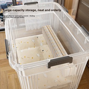 Caixa de Armazenamento Transparente em PP Minimalista, Grande Capacidade, Extra Grande, Organizador de Roupas, Cobertores e Brinquedos com Tampa de Seis Clipes - Product Image 2