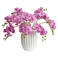 Anggrek Phalaenopsis PVC Artifisial Ukuran Kecil, Sentuhan Realistis 3D, Embossed 3D Printing, Melembapkan, untuk Dekorasi Rumah/Teh