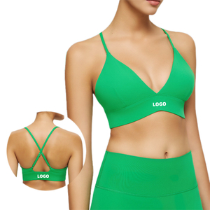 Haute élasticité <span class=keywords><strong>plongeant</strong></span> V Yoga soutiens-gorge Sexy <span class=keywords><strong>dos</strong></span> croix sport soutiens-gorge hauts avec débardeur motif blanc vêtements de Fitness - Product Image 1