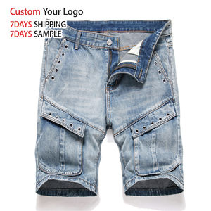 Pantalones vaqueros de mezclilla de algodón vintage de alta calidad al por mayor, de moda, personalizados, de cintura media, de diseñador, azules, tipo cargo, holgados, cortos, para hombre, de punto, de pierna ancha. - Product Image 1