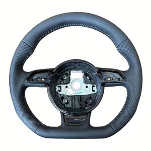 Volante de coche de cuero completo con costuras blancas y perforaciones parciales, con calefacción, para <span class=keywords><strong>Audi</strong></span> 2013 2015 B8 A7 S5 Rs4 <span class=keywords><strong>s</strong></span> <span class=keywords><strong>Line</strong></span> A5 8t B9 S4 - Product Image 2