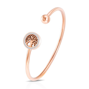 Tree Of Life Diamond Bracelet 14mm Round Brilliant Cut Openable <b>Bangle</b> For Women Everyday Wear Steel <b>Rose</b> <b>Gold</b> - Product Image 4