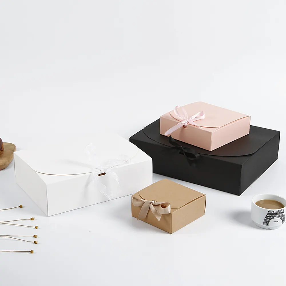 Caixas de papel de arte de luxo premium, preto, rosa, azul, branco, marrom, embalagem personalizada com fita de arte