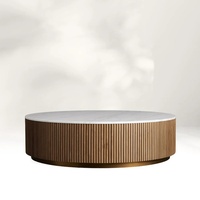 Table basse ronde en bois et marbre naturel