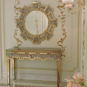 Luxury Modern Rose <strong>Gold</strong> Mirrored <strong>Console</strong> <strong>Table</strong> with W Shape Design for Living Room Furniture - Product Image 6