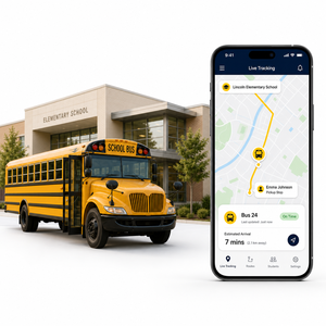 Développement d'une application de <span class=keywords><strong>suivi</strong></span> de bus scolaires personnalisée pour iOS et Android avec fonction de contrôle des présences des élèves et alertes parentales LionCreate - Product Image 1