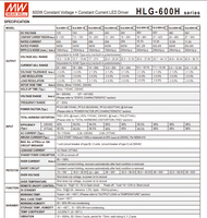 MEAN WELL HLG-600H-12 600W 12V 40A CV CC Alimentation LED pour éclairage public AC-DC 90-305VAC IP67 Étanche 3 en 1 Dimmable Garantie 5 ans