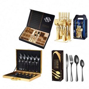 1010 Cutlery Set 24pcs Stainless Steel Knife Spoon Fork Cutlery Holder Set Gold Wedding Cutery Set - Product Image 6