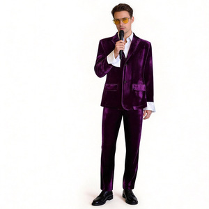 Herren Lila Vintage Anzug-Set Moderatoren- und Sprecher-Outfit Halloween Europäisch-Amerikanisches <span class=keywords><strong>Disco</strong></span>-Kostüm Samt-Blazer - Product Image 1