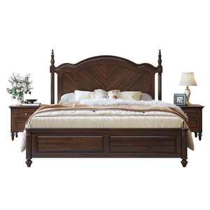 Cama Doble de Madera Maciza Estilo Americano Vintage, 18m, Tamaño King, Pintura Ecológica, Estética Old Money, para Recámara Principal - Product Image 1