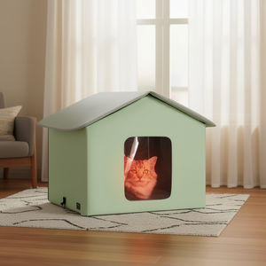 Cuccia Pieghevole Verde per Gatti di Taglia Media con Tappetino Riscaldante, Arredamento per Animali Domestici da Interno, Stile Semplice, Materiale Oxford - Product Image 2