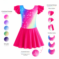Robe de travail de gymnastique en fibre de polyester anti-bactérienne à manches courtes à volants, dégradé de paillettes, plusieurs couleurs arc-en-ciel