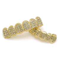 Grillz en Or 18 carats à 6 Dents, Style Hip Hop Joker Diamant, Ensemble de Capuchons Dentaires Supérieurs et Inférieurs pour Rapper, Bijoux pour Costume d'Halloween et Cosplay