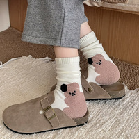 Chaussettes mi-mollet en coton floqué à motif dessin animé pour femmes, style japonais mignon et tendance, printemps/automne