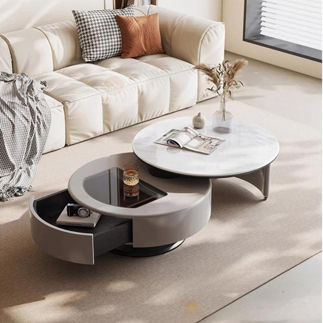 Rotatable Marble-like Round Coffee Table for Cabinet Living Room Simple Design for Small Spaces with a Luxurious Feel.