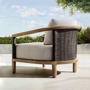 Ensemble de salon de jardin en teck et corde tressée, design personnalisé, avec coussins résistants aux intempéries, pour patio, jardin et complexe hôtelier - Product Image 2