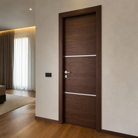 Wholesale Custom Black Walnut Finished Wooden Door with Brushed Metal Strips Soundproof Apartment Bedroom Door