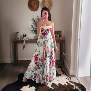 Vestido Maxi con Estampado Floral y Tirantes Finos para Mujer, Cintura Imperio, Transpirable, Informal para Uso Diario - Product Image 4