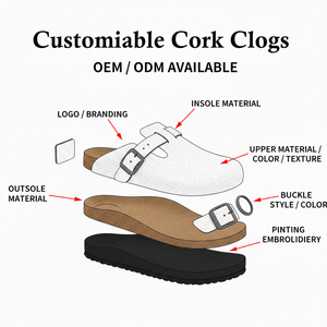 Xinzirain personnalisé unisexe bout fermé sans lacet <span class=keywords><strong>clouté</strong></span> en cuir véritable Vintage Buckle-up Mules liège sabots chaussures - Product Image 2