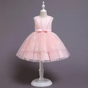欧洲热销儿童蕾丝花卉刺绣公主裙精品圣诞派对女孩连衣裙