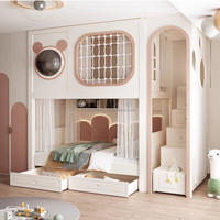 JS FURNITURE Neues Design Kinder Luxus-Etagenbett Schlafzimmermöbel Kinder-Doppelbett Gitterbett mit Rutsche und Stauraumtreppe