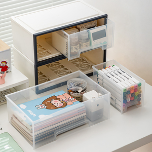 Multi-fuctioal trasparet nhựa máy tính để bàn ngăn kéo <span class=keywords><strong>orgaizer</strong></span> lớp stackig hộp lưu trữ cho nhà văn phòng lộn xộn - Product Image 4