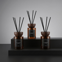 Bouteille diffuseur à roseaux en verre ambré de 150 ml avec couvercle en bois, flacon vide rond pour huiles essentielles d'aromathérapie pour parfum d'intérieur
