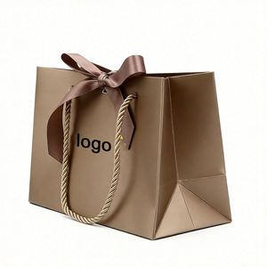 Factory Direct Customizable Metallic Brown Paper Shopping <b>Bag</b> With Bow & Rope Handles Elegant Ideal for Boutique <b>Gift</b> Packaging - Product Image 2