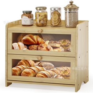 Boîte de rangement à pain Huidin à double couche, en bambou, couleur grain de bois noir, avec porte transparente, armoire à pain pour la cuisine - Product Image 3