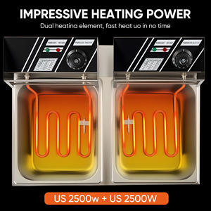 Freidora Eléctrica Comercial de Doble Tanque con 2 Cestas, Acero Inoxidable, 2500W, Enchufe UK, Temperatura Precisa, Fácil Limpieza - Product Image 2