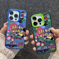 Coque de téléphone tendance avec design graffiti d'aliens pour iPhone 16 15 Pro Max 14 13, couleur IMD argentée, dos rigide antichoc