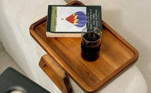 Acacia gỗ sofa tay vịn khay cánh tay khay nhỏ bảng Clip couch bảng rộng couches Side lan can gỗ ăn uống hiện đại mới - Product Image 5