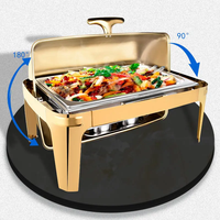 Heavybao Ensemble de plats de service de 9 litres, chauffe-plats en acier inoxydable couleur or pour buffet et traiteur