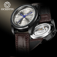 OCHSTIN Montre mécanique automatique pour homme, cadran en verre, lunette guillochée, bracelet en cuir, montre-bracelet de luxe pour affaires et occasions décontractées