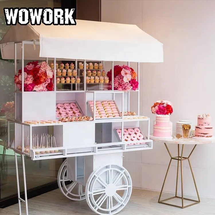 2023 WOWORK fushun ins DIY 3D wedding decoration ins style custom metal ice cream sweet candy cart for baby birthday party