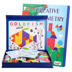 Jeu de blocs magnétiques en bois Montessori pour enfants, forme géométrique Tangram, amusant et éducatif - Product Image 1